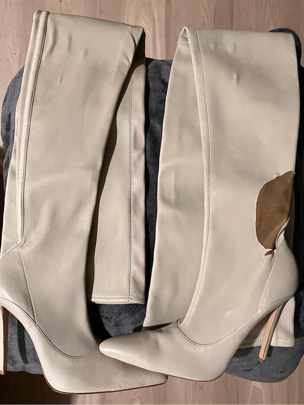 Tall Pointed-Toe Stiletto Boots in Beige